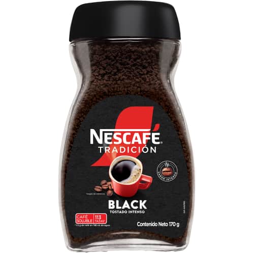 Frasco de café instantáneo NESCAFÉ® Tradición Black, sabor y aroma intenso sin cafeteras