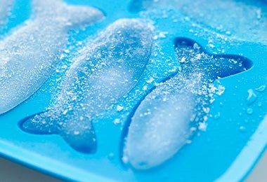 Bandeja de hielo de silicona en forma de peces.