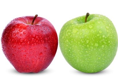 Manzana roja y verde, bajas en contenido calórico.