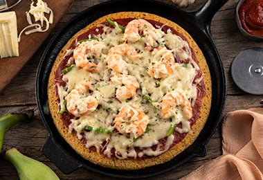 Masa para pizza delgada con camarones   