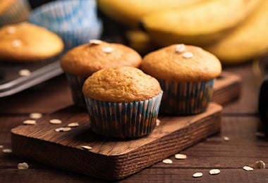 Muffins de puré de plátano, uno de los sustitutos del huevo.