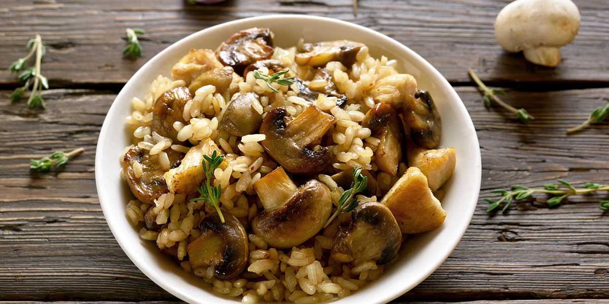 Risotto de quinoa con pollo y champiñones