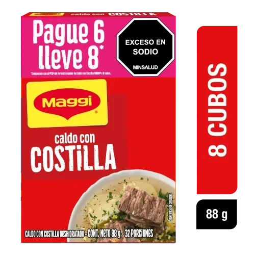 Imagen frontal del producto Caldo con Costilla MAGGI paga 6 lleva 8 cubos x 66g