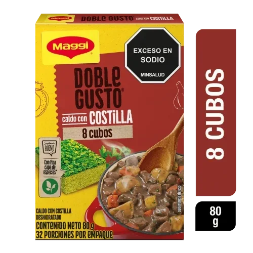 Imagen frontal del producto Caldo con Costilla MAGGI Doble Gusto 8 cubos x 80g