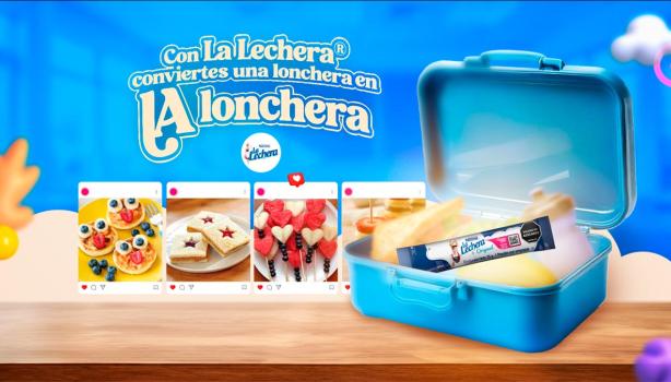 Frutas, verduras y jugo, acompañada de útiles escolares, representando ideas de loncheras.