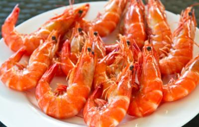 Gambas, ingrediente marino muy apetecido Platillo de gambas frescas.