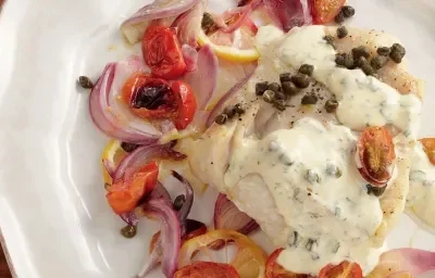 FILETE DE ROBALO CON VINAGRETA CREMOSA DE HIERBAS FILETE DE ROBALO CON VINAGRETA CREMOSA DE HIERBAS