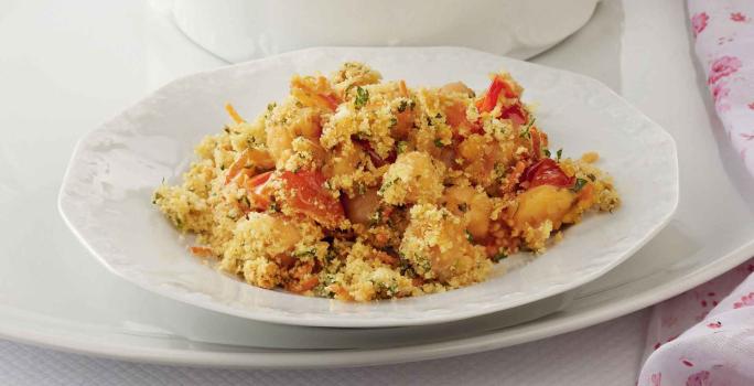 GRATINADO DE TOMATES Y GARBANZOS CON CROCANTE