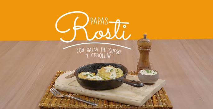 PAPA ROSTY CON SALSA DE QUESO Y CEBOLLIN