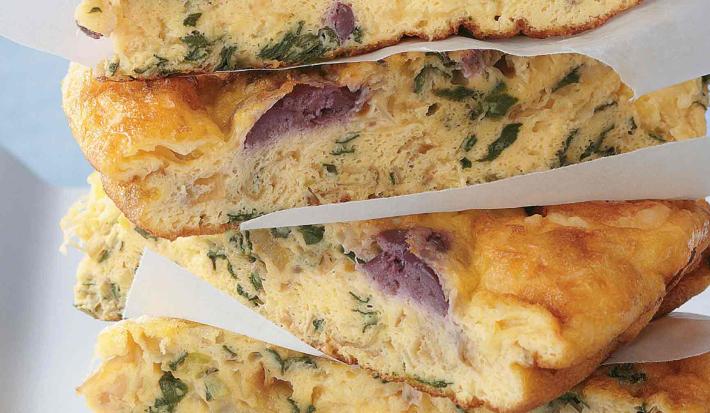 Frittata de acelgas puerros y aceitunas