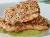 TRUCHA APANADA CON ALMENDRAS Y TOMILLO SOBRE PURÉ DE ARVEJAS
