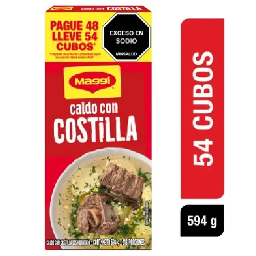 Imagen frontal del producto Caldo con Costilla MAGGI paga 48 lleva 54 cubos x 594g