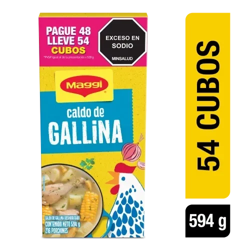 Imagen frontal del producto Caldo de Gallina MAGGI paga 48 lleva 54 cubos x 594g