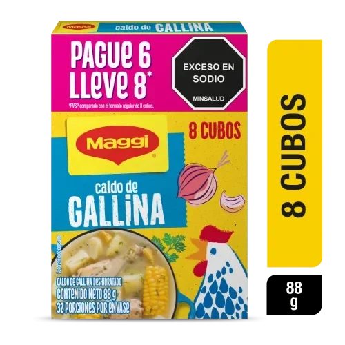 Imagen frontal del producto Caldo de Gallina MAGGI paga 6 lleva 8 cubos x 88g